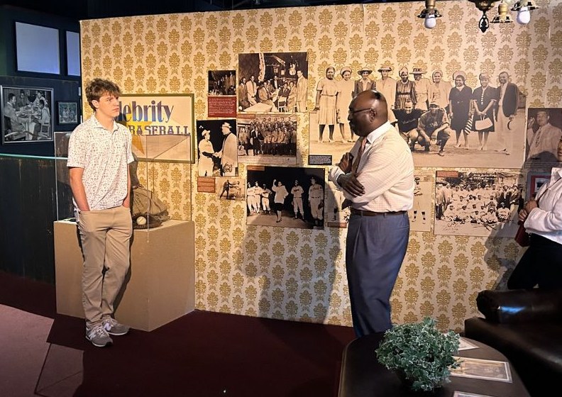 Carter Smith talking with Bob Kendrick at the Negro Leagues Baseball Museum