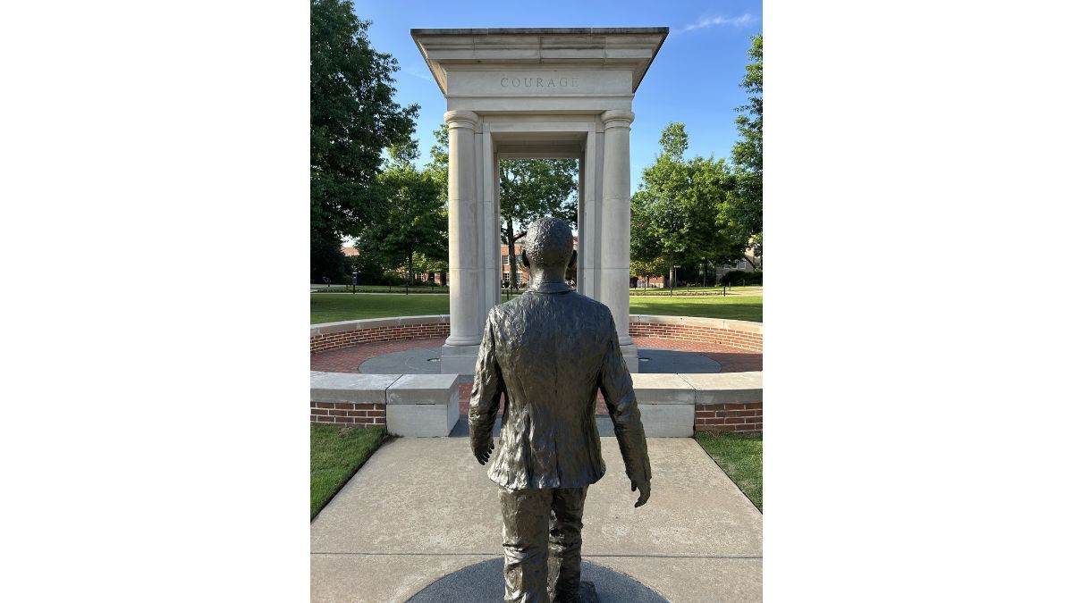 James Meredith statue walking toward the Courage gate