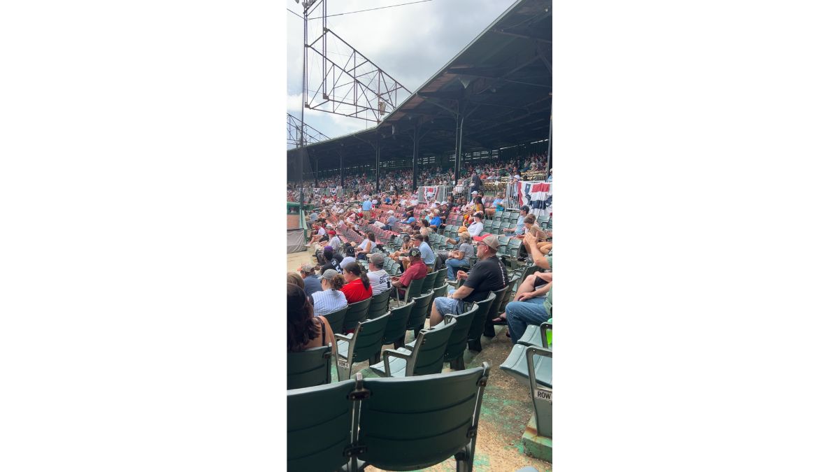 The old steel stands at Rickwood Field, packed with fans